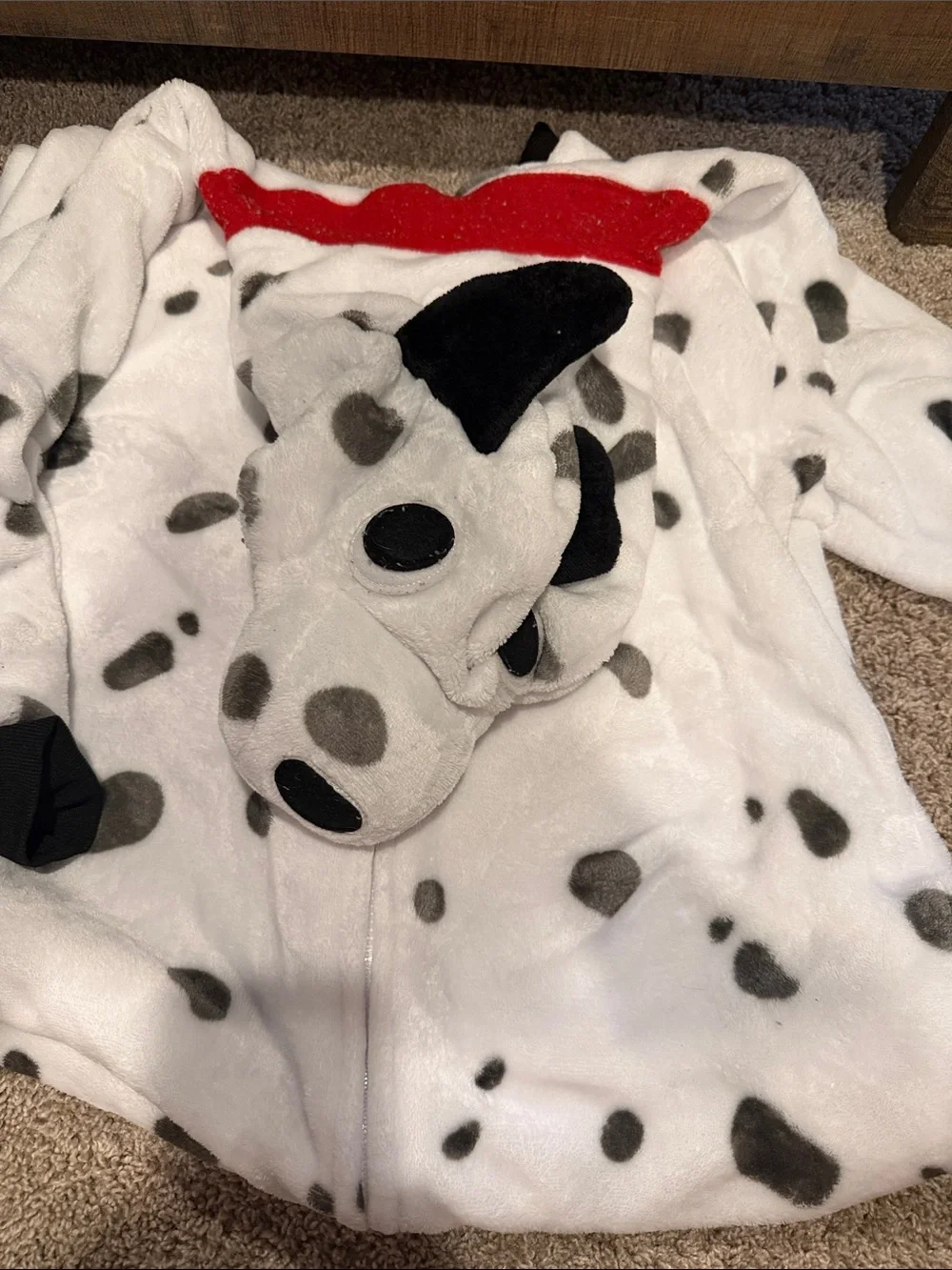Kids L/XL or women Xs/S 3 Plush Hooded One-Piece Loungewear pug Dalmatian cat